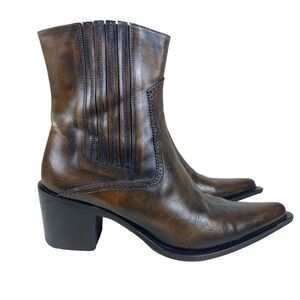 Nine West New York Western Ankle Boot EU 39 Brown Leather‎ Side Zip Italy 18801